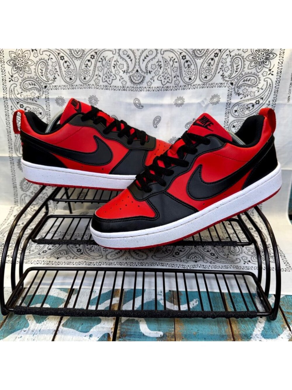Nike Court Borough Low Recraft Shoes Youth Sz 6Y Black University Red DV5456-600